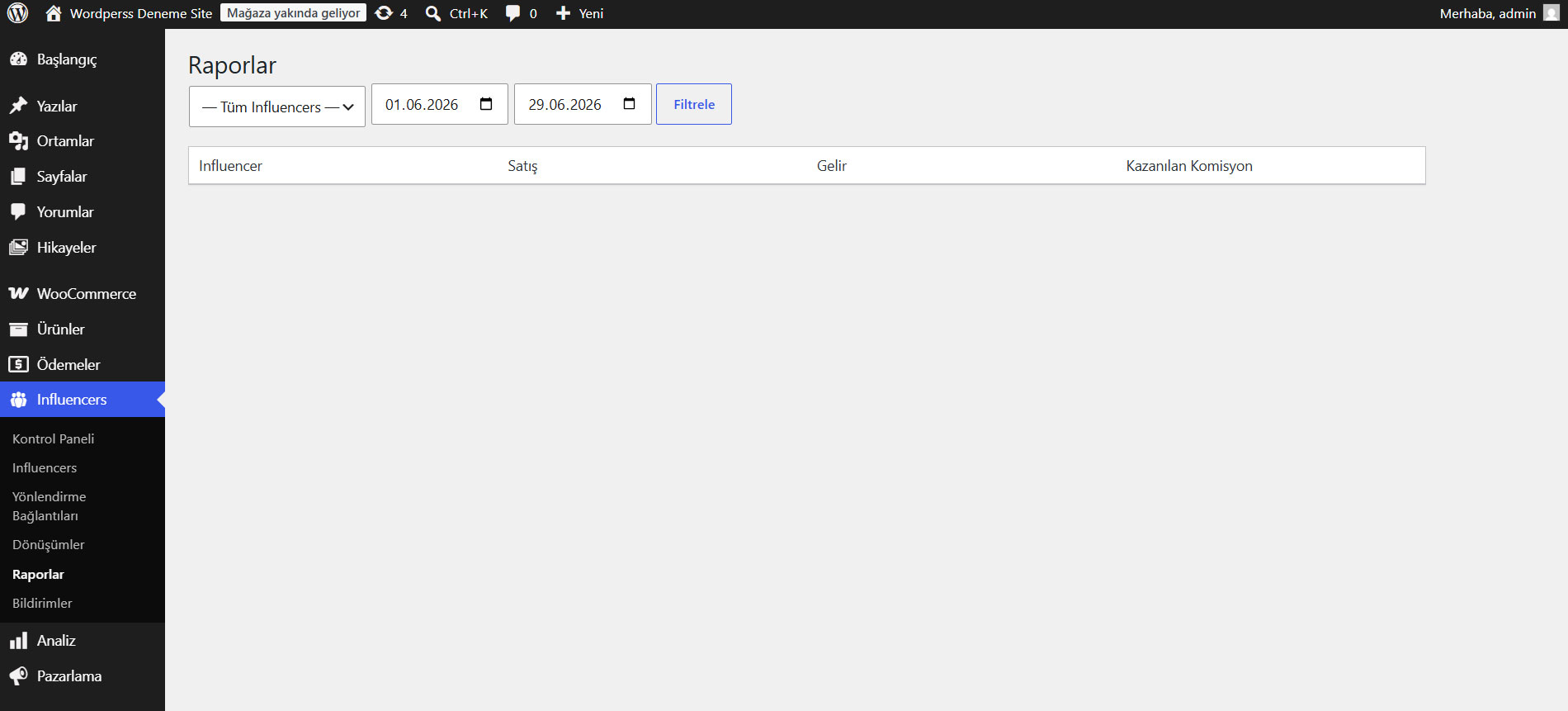 Wordpress Influencer Modülü